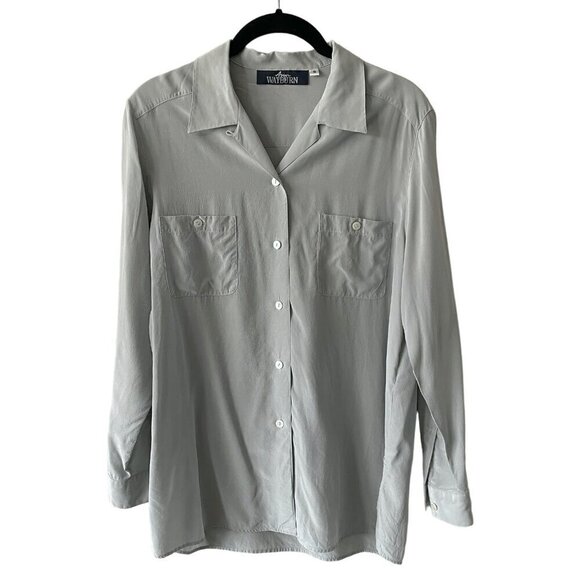 Vintage Ann Wayburn Long Sleeve Side Slit Casual Button Down Shirt Gray Small - Picture 1 of 8